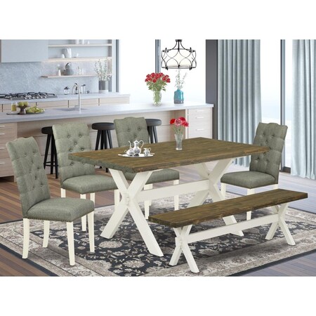 East West Furniture 6 Piece X-Style Dining Table Set - Linen White X076EL207-6